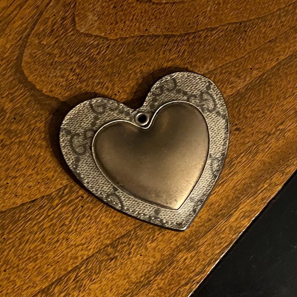 Vintage Gucci canvas and bronze leather heart charm key chain